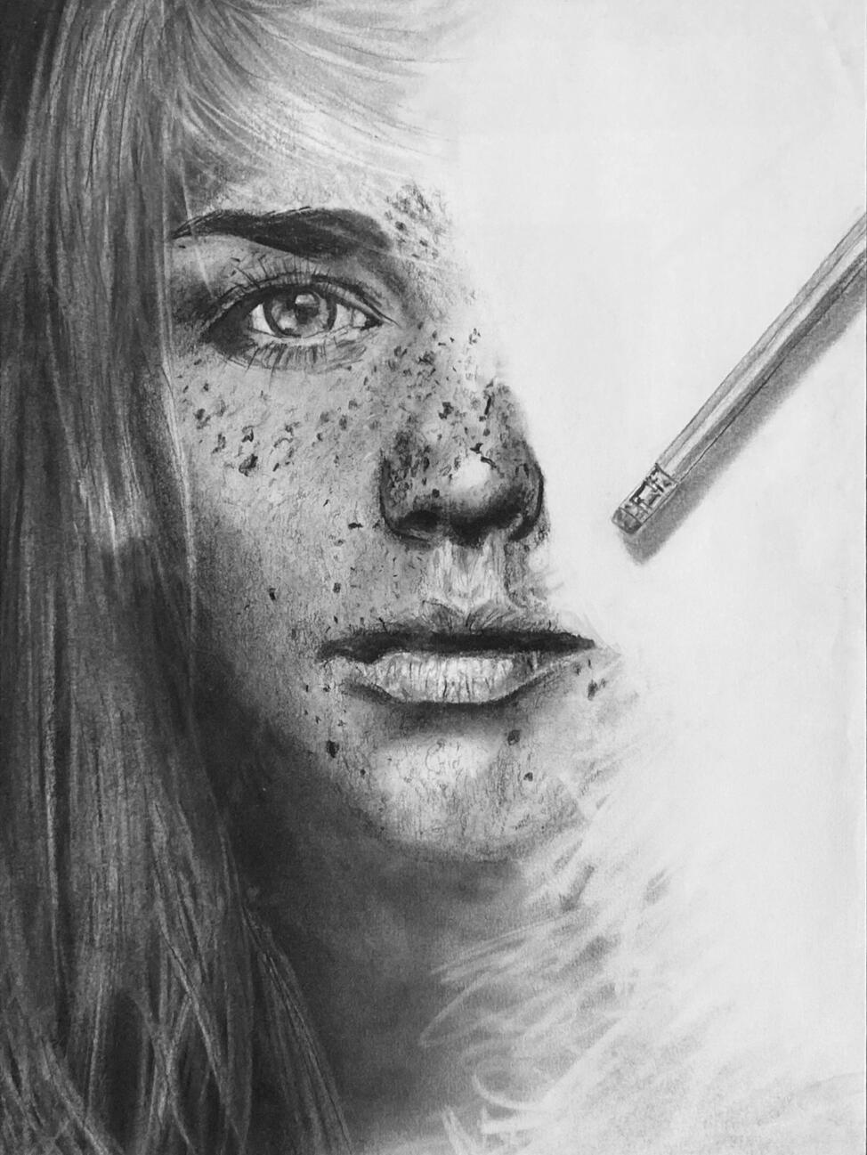 Expunged - Conceptual Figurative Realism · Charcoal on paper, An award-winning portrait exploring erasure as both a visual technique and a source of deeper meaning. First Place, Congressional Art Competition.