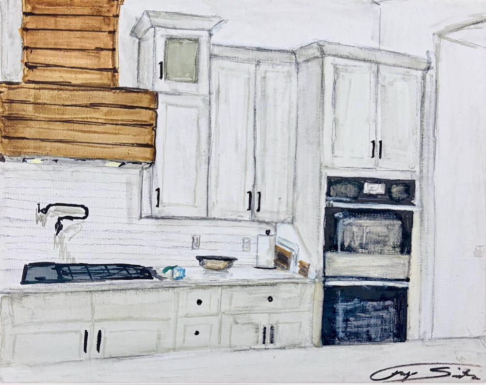 Architectural Sketch · Pencil and marker on canvas, An observational sketch