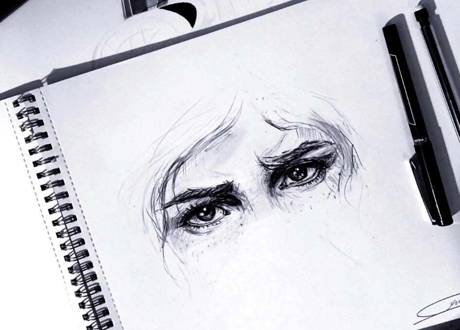 Expressive Figurative Study · Graphite on paper, An expression study focused on the eyes and the subtle changes that communicate emotion.