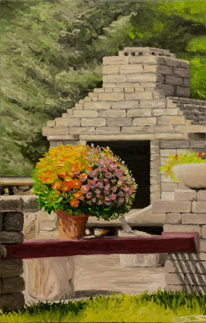 Plein-Air Realism · Oil on canvas, A painting made in my parents’ backyard on a steamy Wisconsin afternoon.